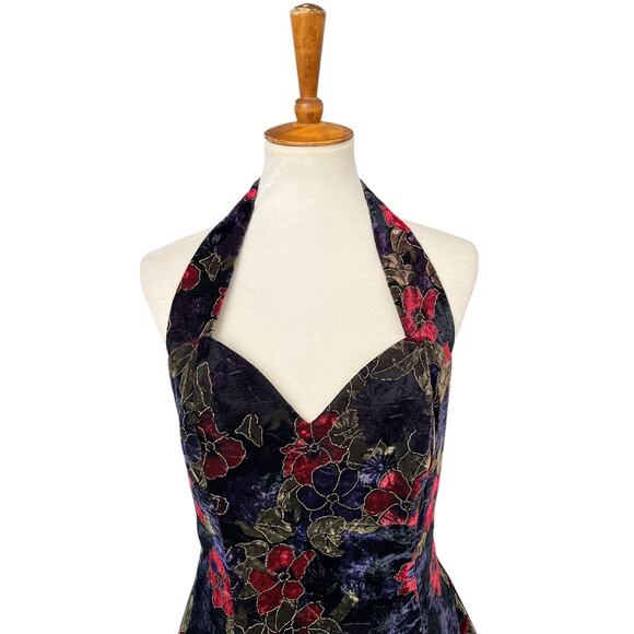 Vintage 90s Y2K Rampage Dark Romantic Whimsigoth Floral Halter Mini Dress - Picture 2 of 8